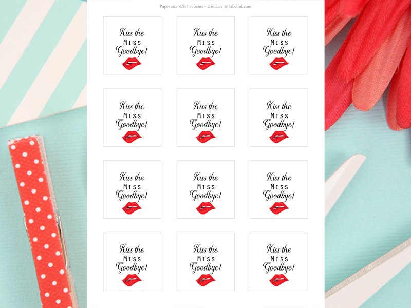 Clear//Transparent Labels Bachelorette Labels #396-C Kiss The Miss Goodbye Stickers Bridal Shower Favor Stickers
